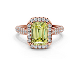 Rose gold Fancy Yellow Emerald  Cut Halo Pave Band Four-Prong Setting Ring_36
