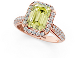 Rose gold Fancy Yellow Emerald  Cut Halo Pave Band Four-Prong Setting Ring_37