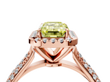 Rose gold Fancy Yellow Emerald  Cut Halo Pave Band Four-Prong Setting Ring_40