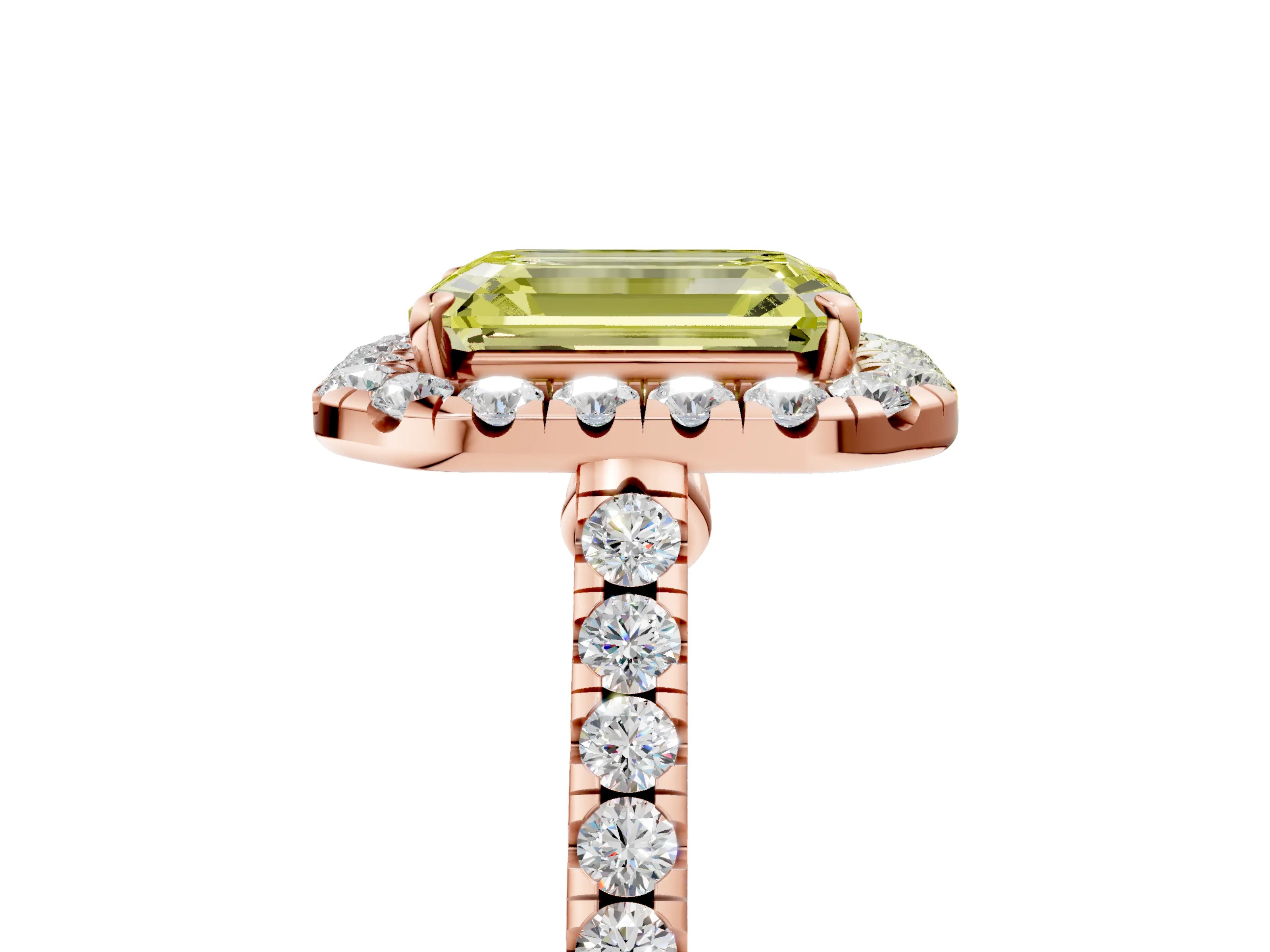 Rose gold Fancy Yellow Emerald Cut Halo Pave Diamond Engagement Ring with Four-Prong Setting_5