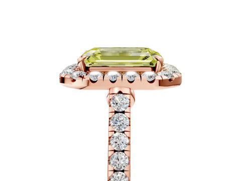 Rose gold Fancy Yellow Emerald Cut Halo Pave Diamond Engagement Ring with Four-Prong Setting_5