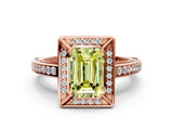 Rose gold Fancy Yellow Emerald  Cut Halo Pave Split Shank Prong Setting Ring_32