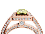 Rose gold Fancy Yellow Emerald  Cut Halo Pave Split Shank Prong Setting Ring_36