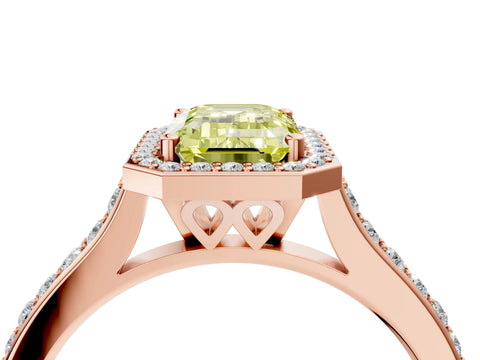 Rose gold Fancy Yellow Emerald Cut Halo Round Diamond Pavé Band with Four-Prong Setting_7