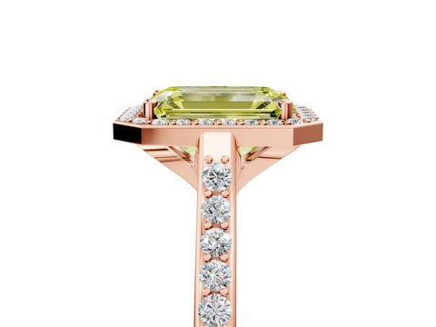 Rose gold Fancy Yellow Emerald Cut Halo Round Diamond Pavé Band with Four-Prong Setting_8