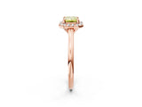 Rose gold Fancy Yellow Emerald Cut Halo Round Diamond Solitaire Engagement Ring with Pave Band and Four-Prong Setting_14