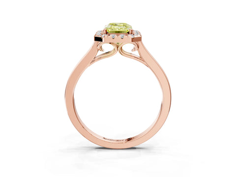 Rose gold Fancy Yellow Emerald Cut Halo Round Diamond Solitaire Ring with Pavé Band and Four-Prong Setting_3