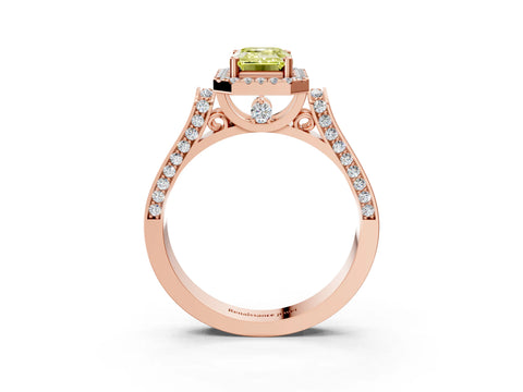 Rose gold Fancy Yellow Emerald Cut Halo Round Diamond Twist Band with Four-Prong Setting_3