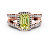 Rose gold Fancy Yellow Emerald  Cut Halo Split Shank Diamond Ring with Four-Prong Setting_45