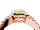 Rose gold Fancy Yellow Emerald  Cut Halo Split Shank Diamond Ring with Four-Prong Setting_49