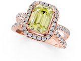 Rose gold Fancy Yellow Emerald  Cut Halo Split Shank Pave Set Ring_63