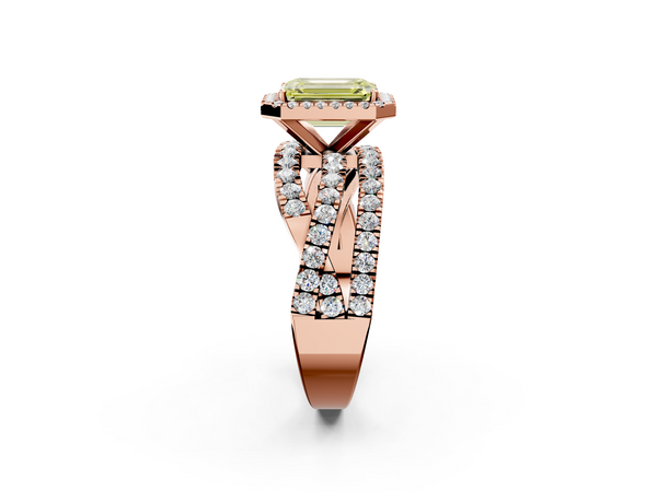 Rose gold Fancy Yellow Emerald  Cut Halo Split Shank Prong Setting Ring