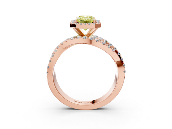 Rose gold Fancy Yellow Emerald  Cut Halo Split Shank Prong Setting Ring