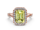 Rose gold Fancy Yellow Emerald Cut Halo Twist Band with Four-Prong Setting_12