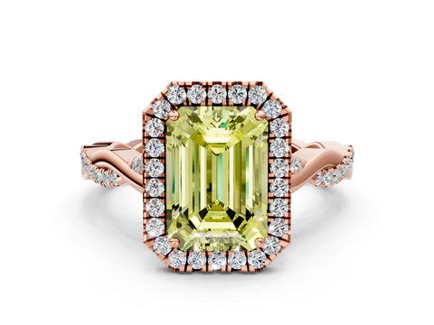 Rose gold Fancy Yellow Emerald Cut Halo Twist Band with Four-Prong Setting_12
