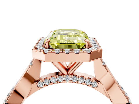 Rose gold Fancy Yellow Emerald Cut Halo Twist Band with Four-Prong Setting_4