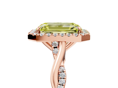 Rose gold Fancy Yellow Emerald Cut Halo Twist Band with Four-Prong Setting_5