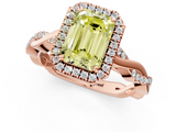 Rose gold Fancy Yellow Emerald  Cut Halo Twisted Band Four-Prong Ring_21