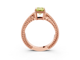 Rose gold Fancy Yellow Emerald  Cut Milgrain Channel Set Engagement Ring with Solitaire Prong Setting_94