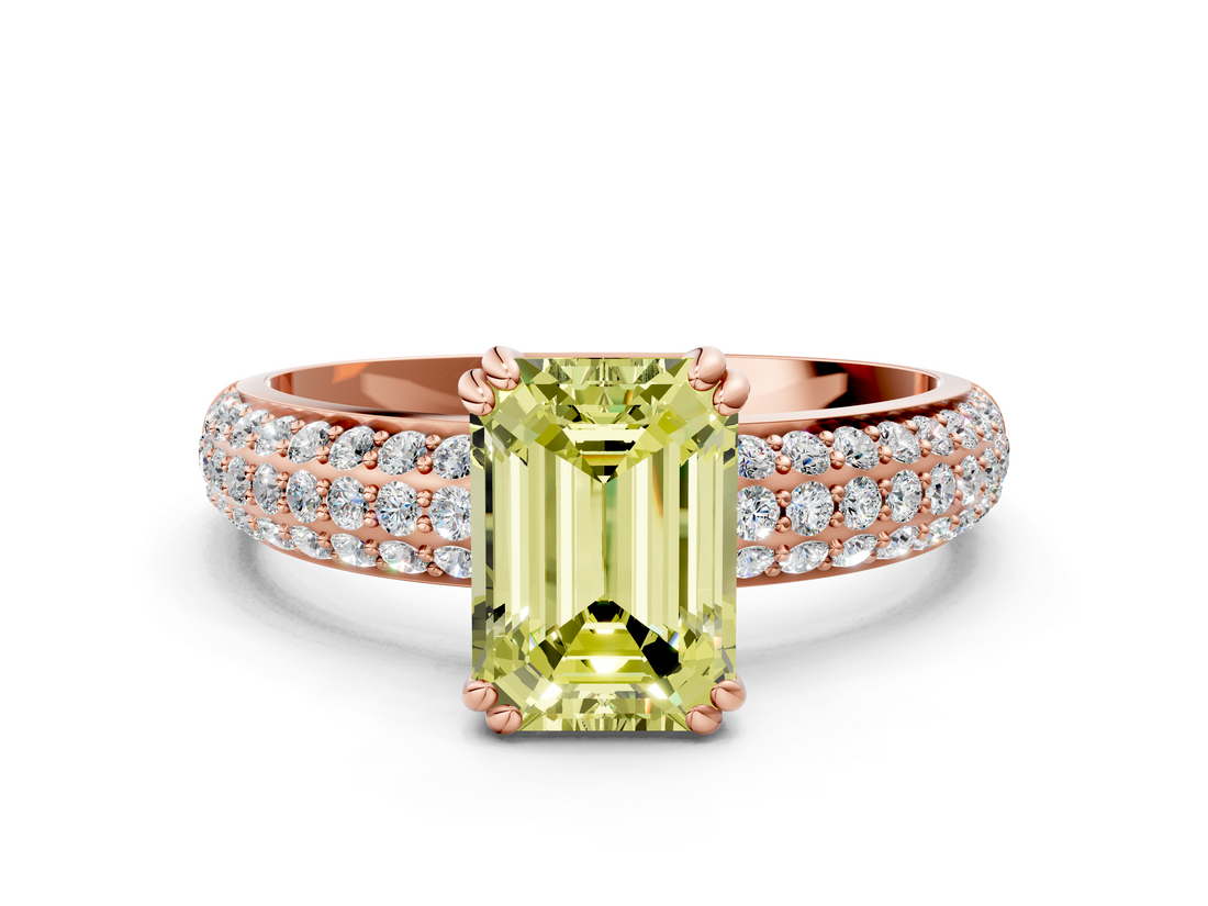 Rose gold Fancy Yellow Emerald  Cut Pave Diamond Engagement Ring with Channel Set Band and Four-Prong Setting_21