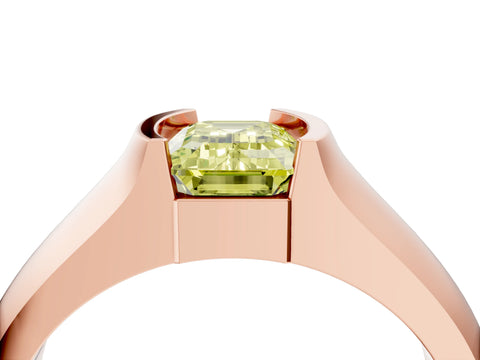 Rose gold Fancy Yellow Emerald Cut Solitaire Bezel Set Diamond Ring with Wide Band_4