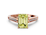 Rose gold Fancy Yellow Emerald Cut Solitaire Cathedral Diamond Engagement Ring with Channel-Set Band and Four-Prong Setting_3