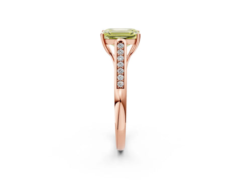 Rose gold Fancy Yellow Emerald Cut Solitaire Cathedral Diamond Engagement Ring with Channel-Set Band and Four-Prong Setting_5