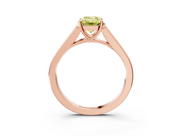 Rose Gold Emerald Cut Cathedral Solitaire Engagement Ring Setting for Fancy Yellow Center