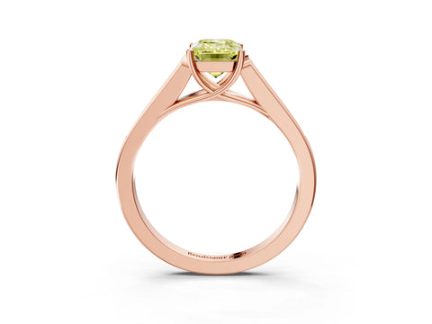 Rose gold Fancy Yellow Emerald Cut Solitaire Cathedral Diamond Engagement Ring with Channel-Set Band and Four-Prong Setting_6