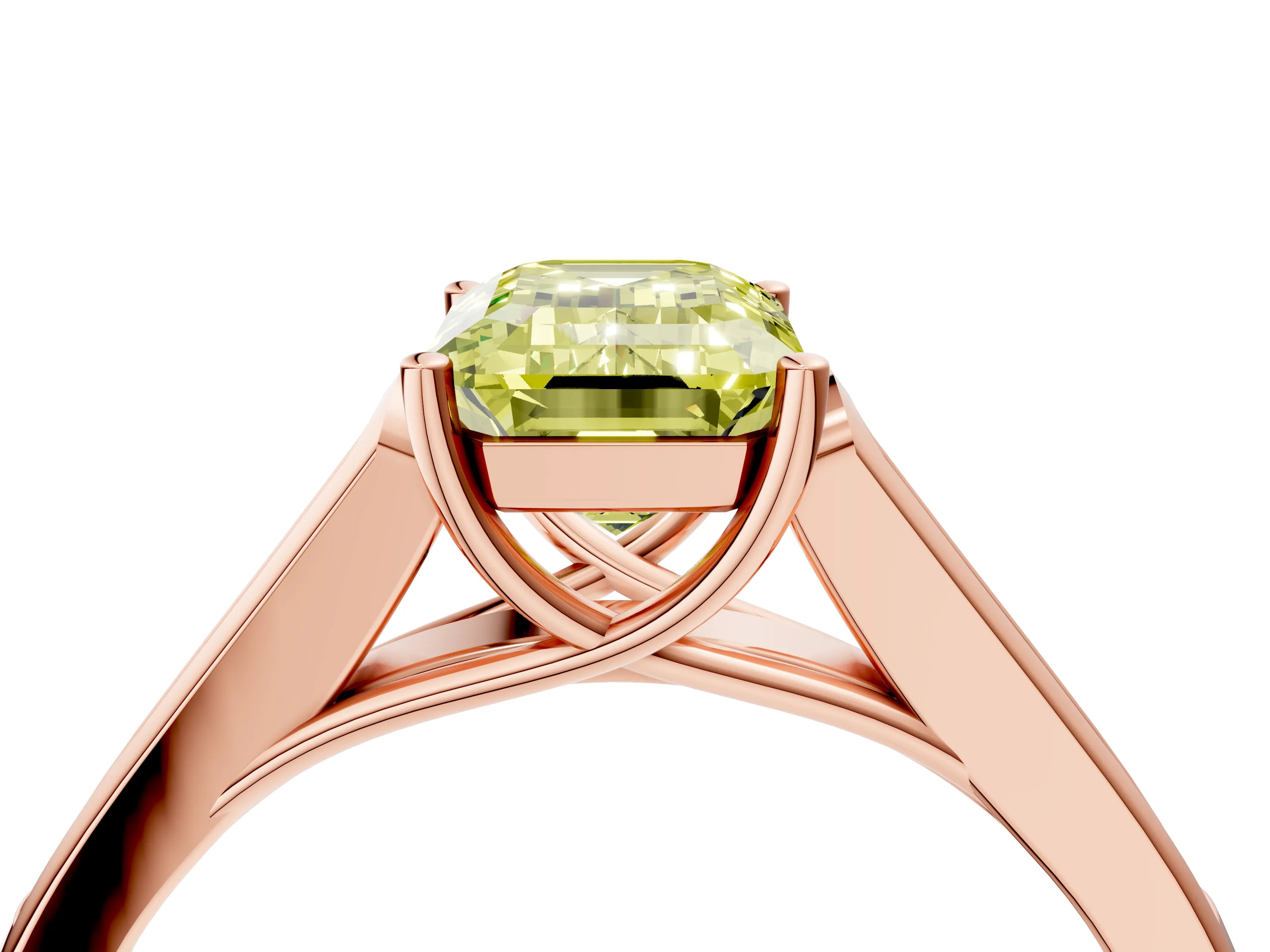 Rose gold Fancy Yellow Emerald Cut Solitaire Cathedral Diamond Engagement Ring with Channel-Set Band and Four-Prong Setting_7