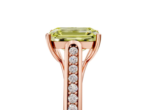 Rose gold Fancy Yellow Emerald Cut Solitaire Cathedral Diamond Engagement Ring with Channel-Set Band and Four-Prong Setting_8