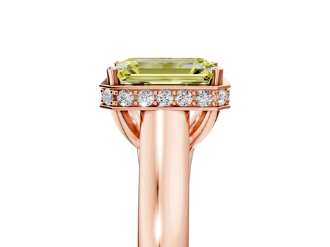 Rose gold Fancy Yellow Emerald Cut Solitaire Diamond Engagement Ring with Four-Prong Setting and Tapered Band_5