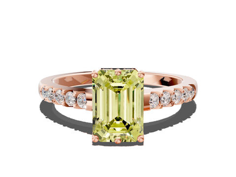 Rose gold Fancy Yellow Emerald Cut Solitaire Diamond Engagement Ring with Pavé Band and Six-Prong Setting_12