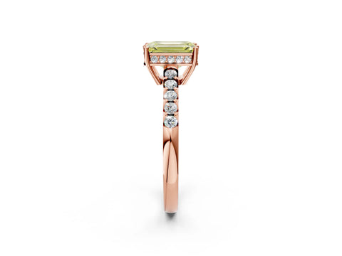 Rose gold Fancy Yellow Emerald Cut Solitaire Diamond Engagement Ring with Pavé Band and Six-Prong Setting_14