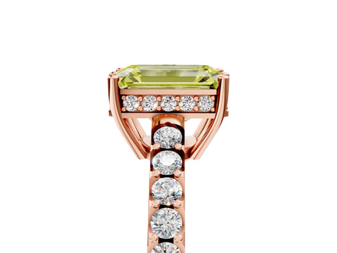 Rose gold Fancy Yellow Emerald Cut Solitaire Diamond Engagement Ring with Pavé Band and Six-Prong Setting_17