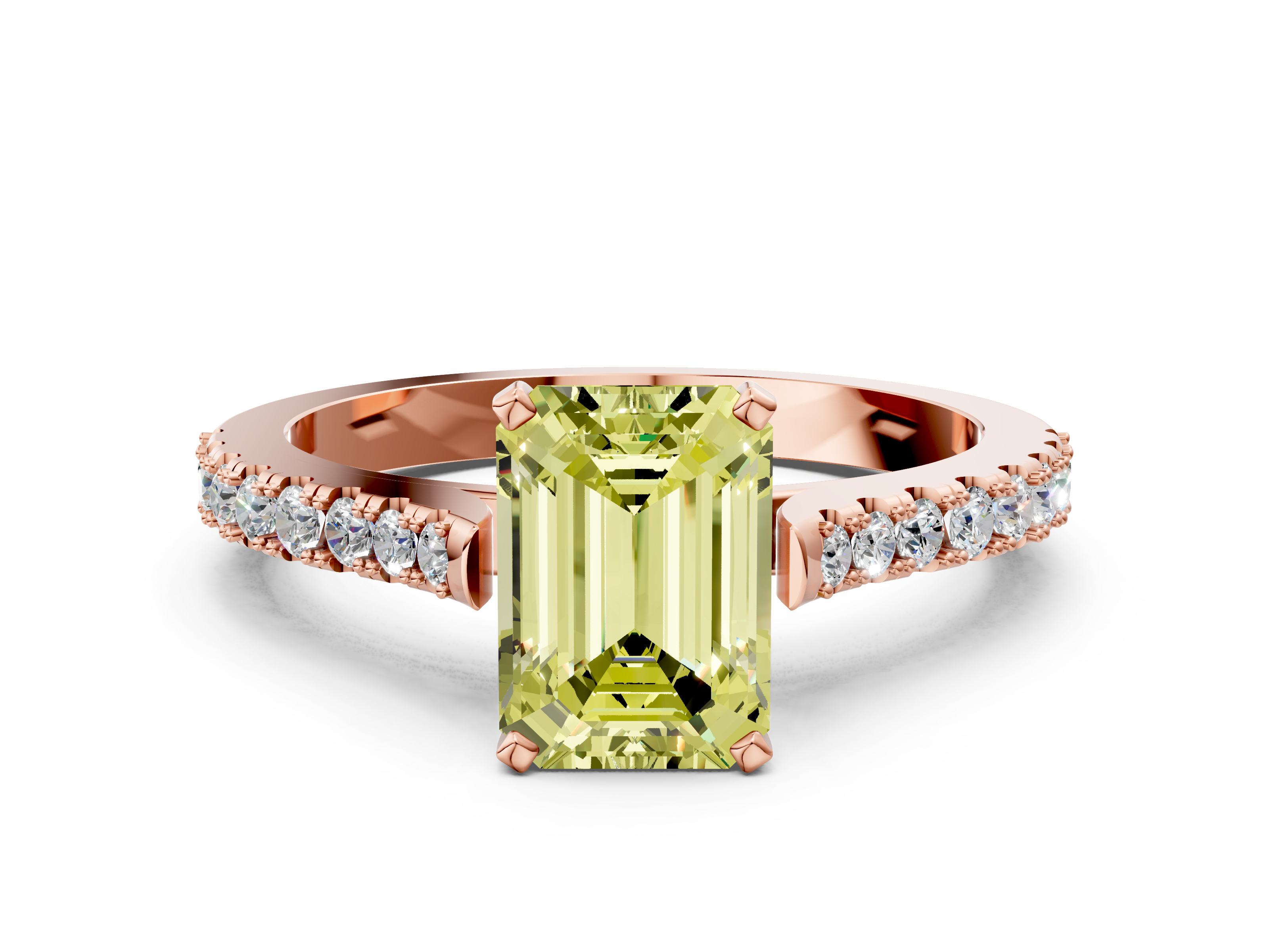 Rose gold Fancy Yellow Emerald  Cut Solitaire Diamond Engagement Ring with Pave Band and Four-Prong Setting_159