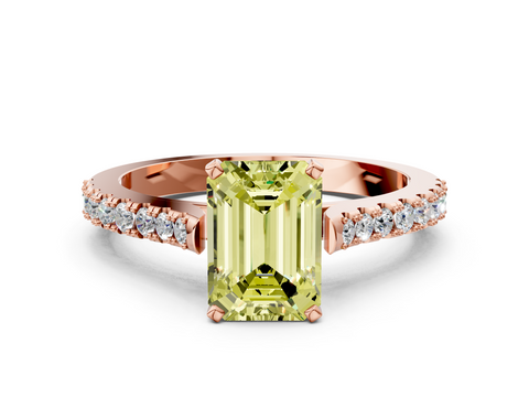 Rose gold Fancy Yellow Emerald  Cut Solitaire Diamond Engagement Ring with Pave Band and Four-Prong Setting_159