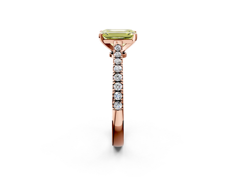 Rose gold Fancy Yellow Emerald  Cut Solitaire Diamond Engagement Ring with Pave Band and Four-Prong Setting_161