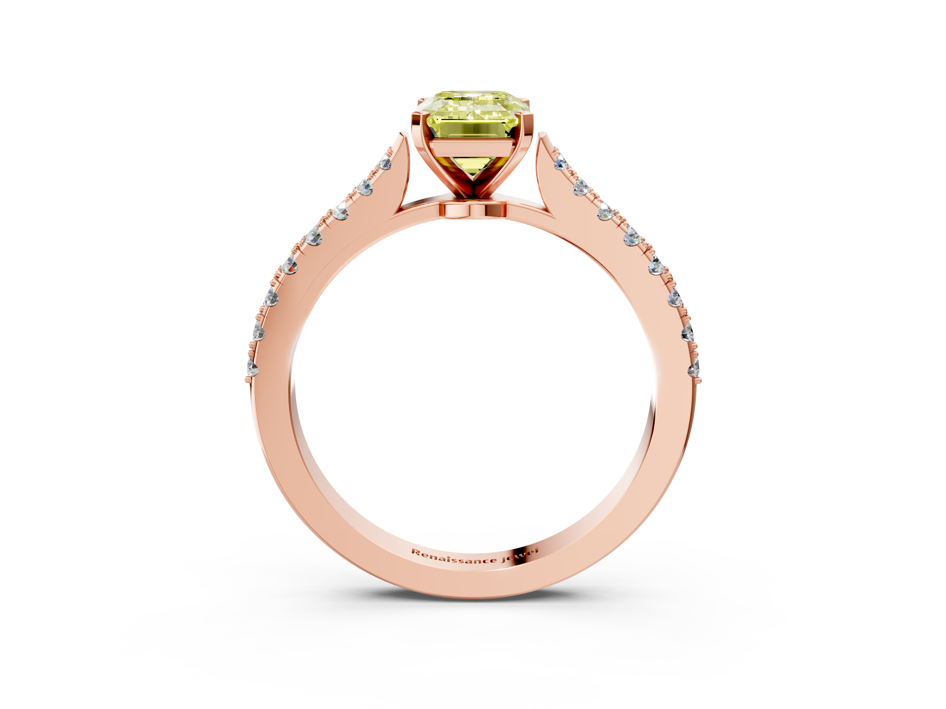 Rose gold Fancy Yellow Emerald  Cut Solitaire Diamond Engagement Ring with Pave Band and Four-Prong Setting_162