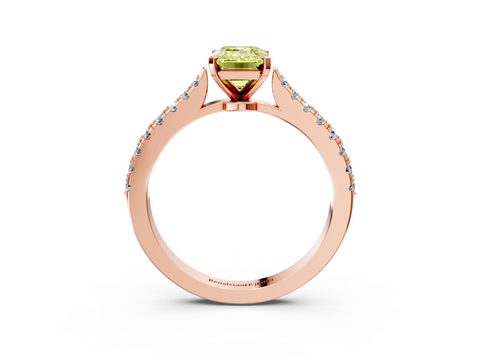 Rose gold Fancy Yellow Emerald  Cut Solitaire Diamond Engagement Ring with Pave Band and Four-Prong Setting_162