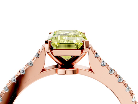 Rose gold Fancy Yellow Emerald  Cut Solitaire Diamond Engagement Ring with Pave Band and Four-Prong Setting_163