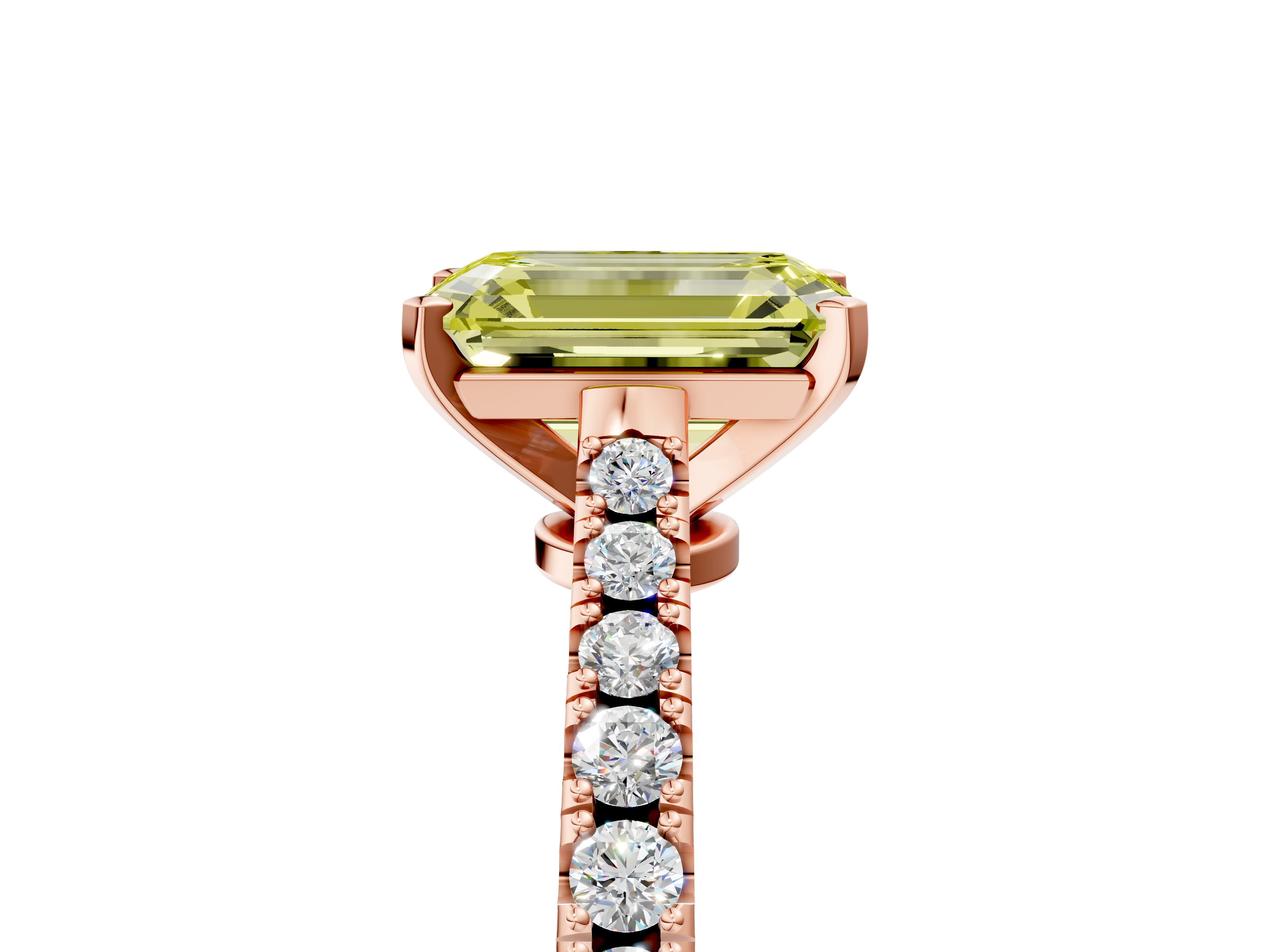 Rose gold Fancy Yellow Emerald  Cut Solitaire Diamond Engagement Ring with Pave Band and Four-Prong Setting_164