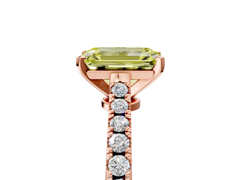 Rose gold Fancy Yellow Emerald  Cut Solitaire Diamond Engagement Ring with Pave Band and Four-Prong Setting_164