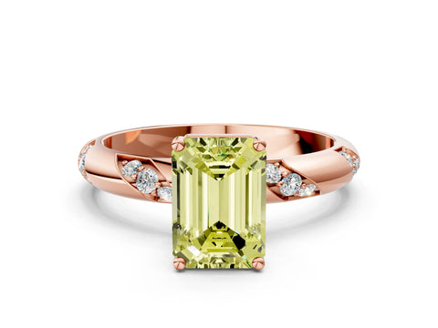 Rose gold Fancy Yellow Emerald Cut Solitaire Diamond Engagement Ring with Twisted Pave Band and Four-Prong Setting_3