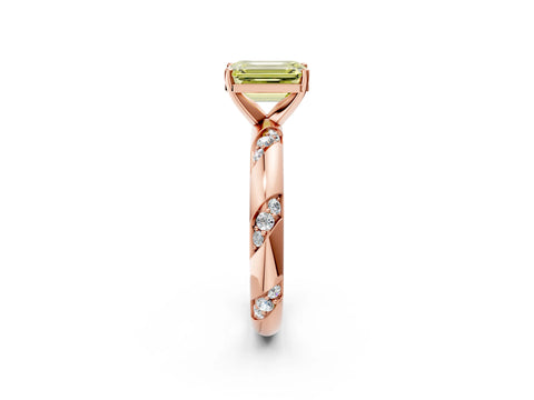 Rose gold Fancy Yellow Emerald Cut Solitaire Diamond Engagement Ring with Twisted Pave Band and Four-Prong Setting_5