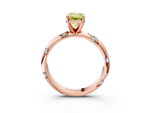 Rose gold Fancy Yellow Emerald Cut Solitaire Diamond Engagement Ring with Twisted Pave Band and Four-Prong Setting_6