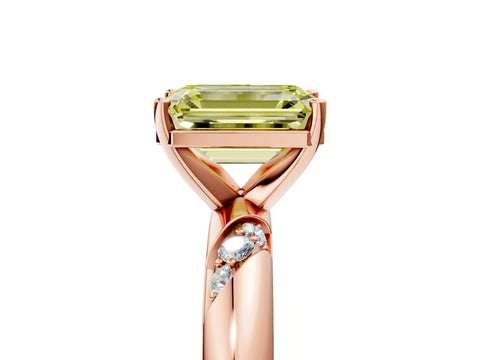 Rose gold Fancy Yellow Emerald Cut Solitaire Diamond Engagement Ring with Twisted Pave Band and Four-Prong Setting_8