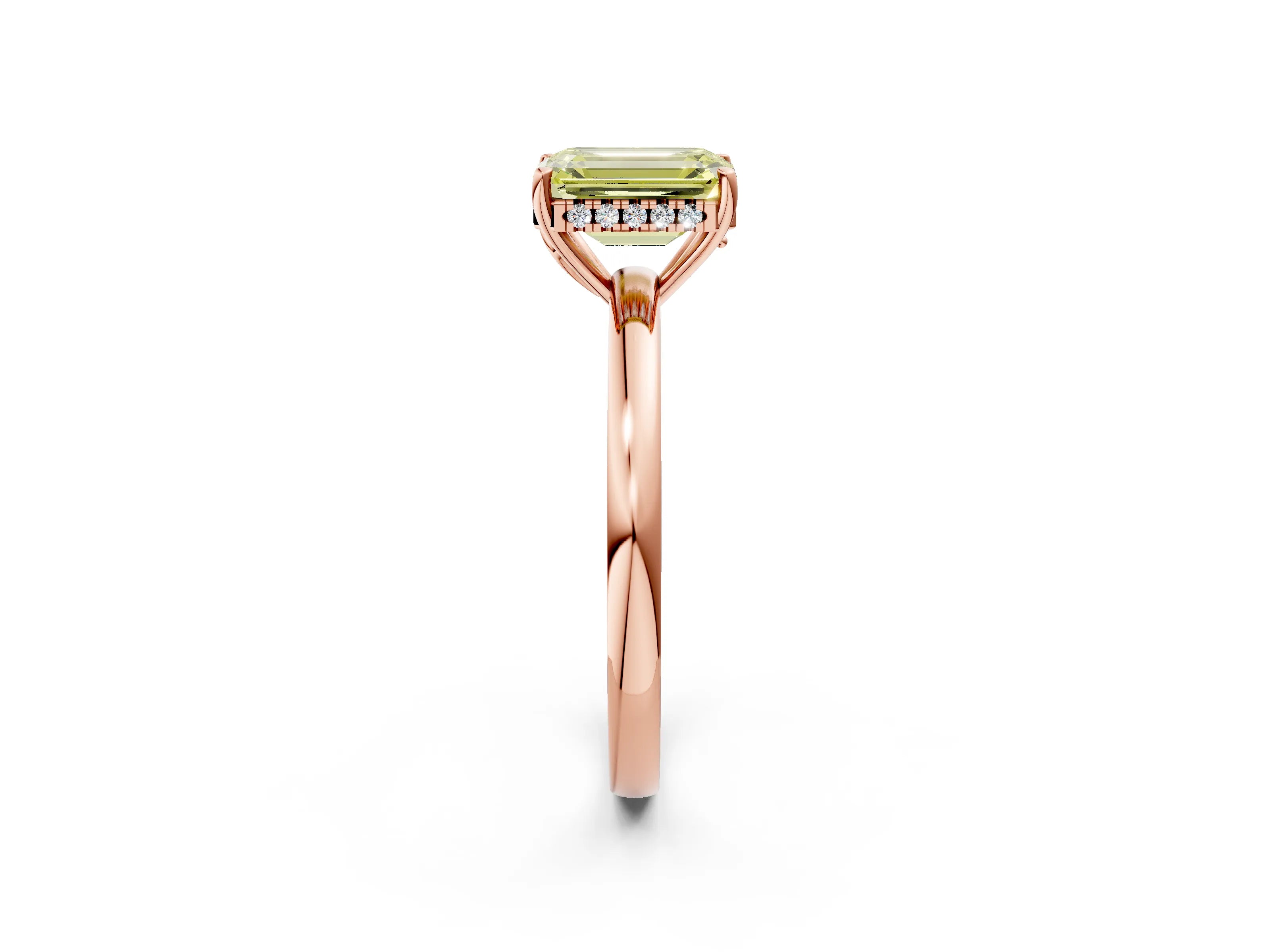 Rose gold Fancy Yellow Emerald Cut Solitaire Diamond Ring with Prong Setting and Plain Band_2