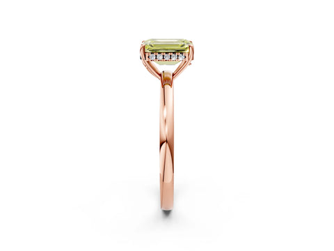 Rose gold Fancy Yellow Emerald Cut Solitaire Diamond Ring with Prong Setting and Plain Band_2