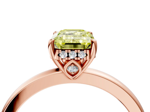 Rose gold Fancy Yellow Emerald Cut Solitaire Diamond Ring with Prong Setting and Plain Band_4